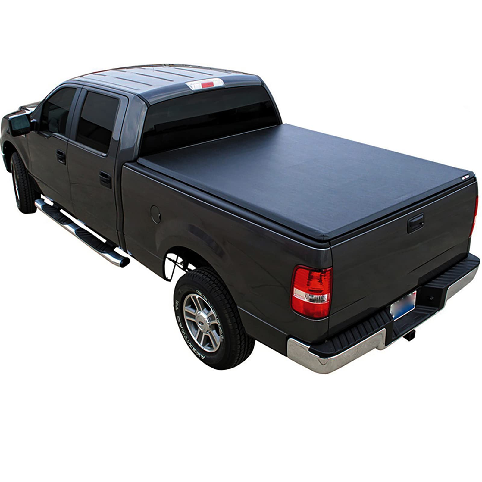Black Soft Vinyl Roll Up Lock Tonneau Cover for 2004-2014 Ford F150 & 2006-2008 Lincoln Mark LT - Clamp-On No Drill Installation with Mounting Hardware - Fits 6.5' Styleside Bed - Perfect for Truck Bed Protection & Cargo Security During Travel & Work