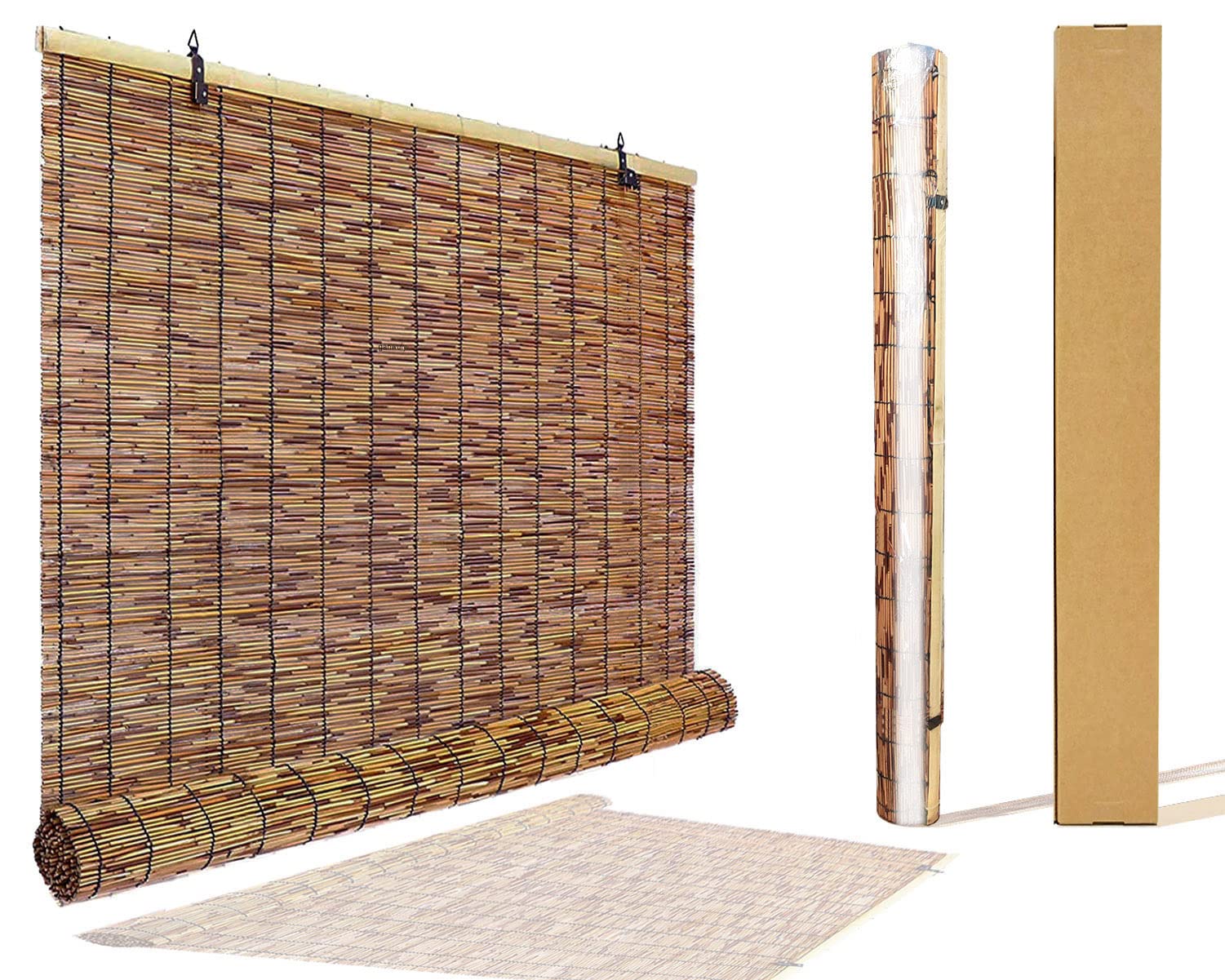Natural Reed Roll Up Window Blinds - Handmade Bamboo Shades with Light Fragrance for Patio, Porch & Outdoor Use | Waterproof, Even Rolling Retro Design for Sun Protection & Privacy