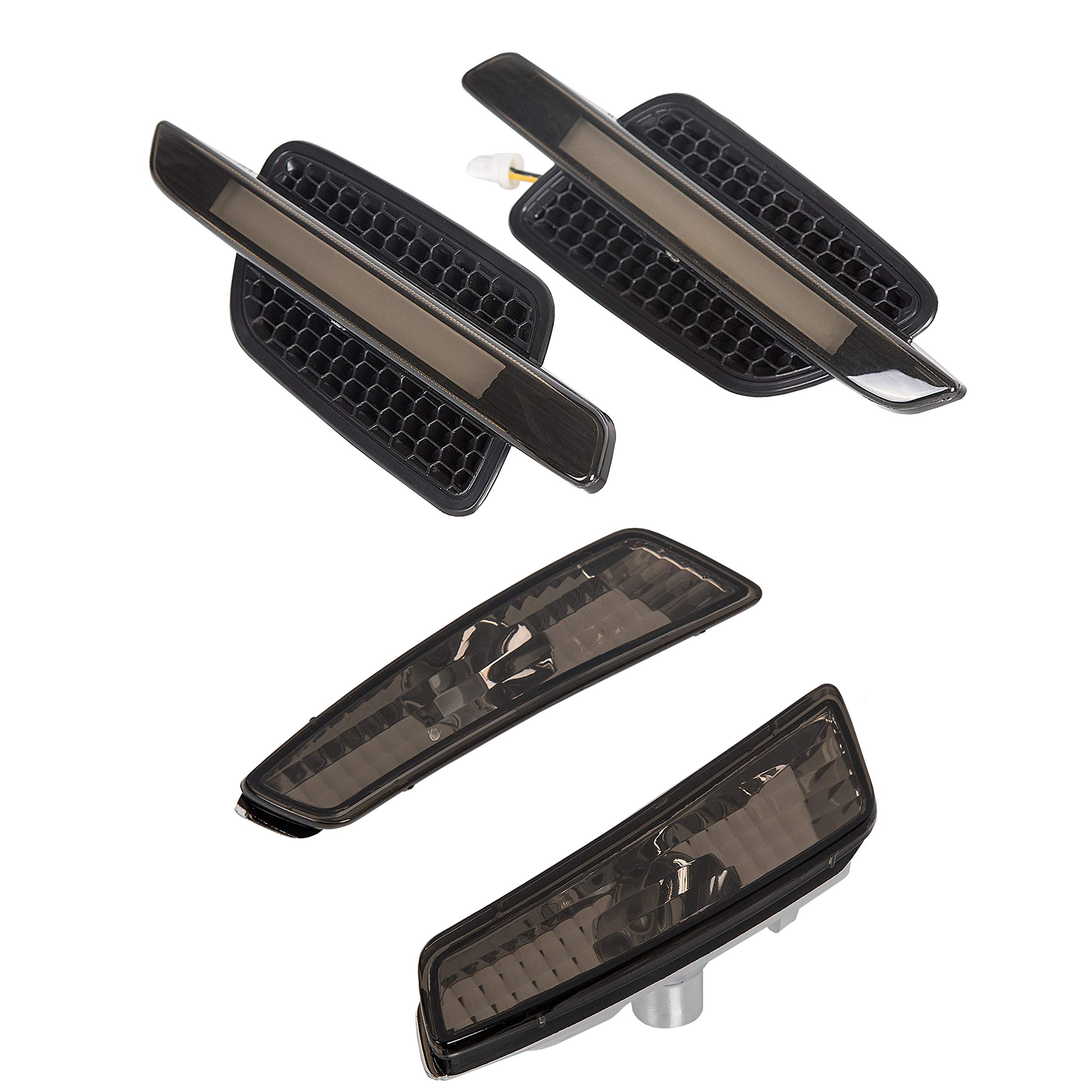 ECOTRIC 4-Piece Smoke Lens Front Fender & Bumper Side Marker Lights Kit (No Bulbs Included) - Compatible with 2008-2009 Pontiac G8 - Enhances Visibility & Style for Night Driving and Custom Car Modifications