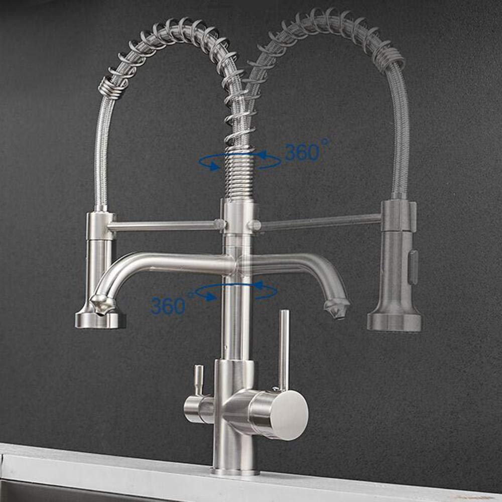 3-in-1 Kitchen Sink Faucet with Water Filter - Hot & Cold Multi-Function 360° Rotating Brushed Nickel Drinking Water Faucet for Pure Direct Drinking & Cooking - Perfect for Modern Kitchens & Food Prep Stations