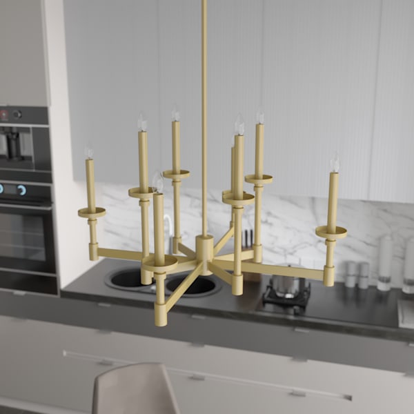 Hunter Briargrove 2-Tier 8-Light Modern Brass Chandelier - Elegant Dining Room & Living Room Lighting Fixture for Home Decor