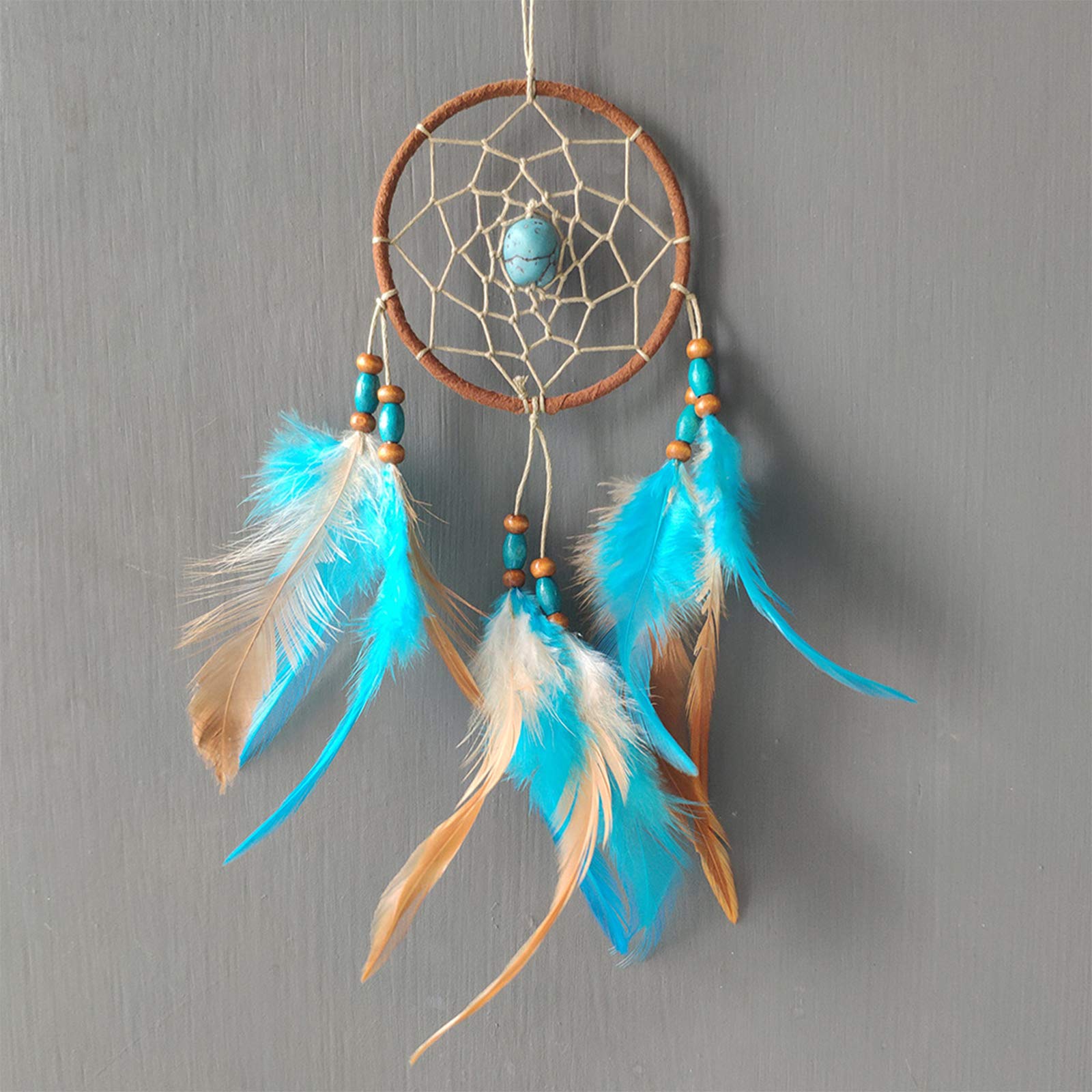 Blue Feather Dream Catcher Car Charm Pendant - Small Rearview Mirror Hanging Decor for Car, Bedroom, and Wall