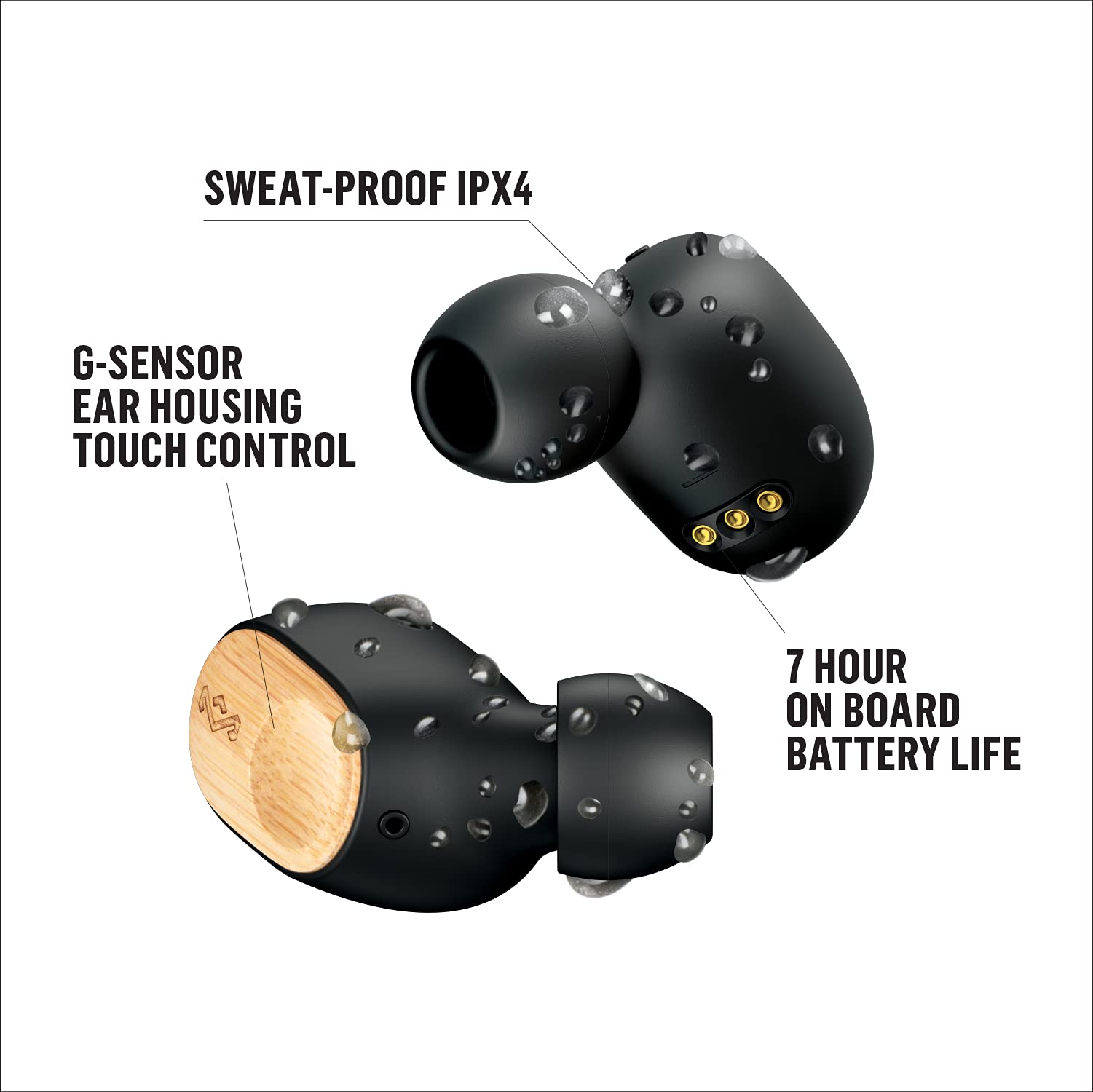 House of Marley Liberate Air True Wireless Earbuds with Mic - Bluetooth 5.0 Headphones, 32H Playtime, Sustainable Bamboo & Recycled Materials - Perfect for Gym, Running, Travel & Work Calls