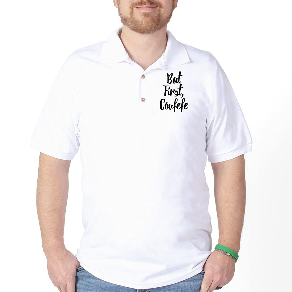 Funny Golf Polo Shirt - 'But First, Covfefe' Humorous Golf Apparel for Men & Women | Perfect for Golf Courses, Casual Wear & Coffee Lovers