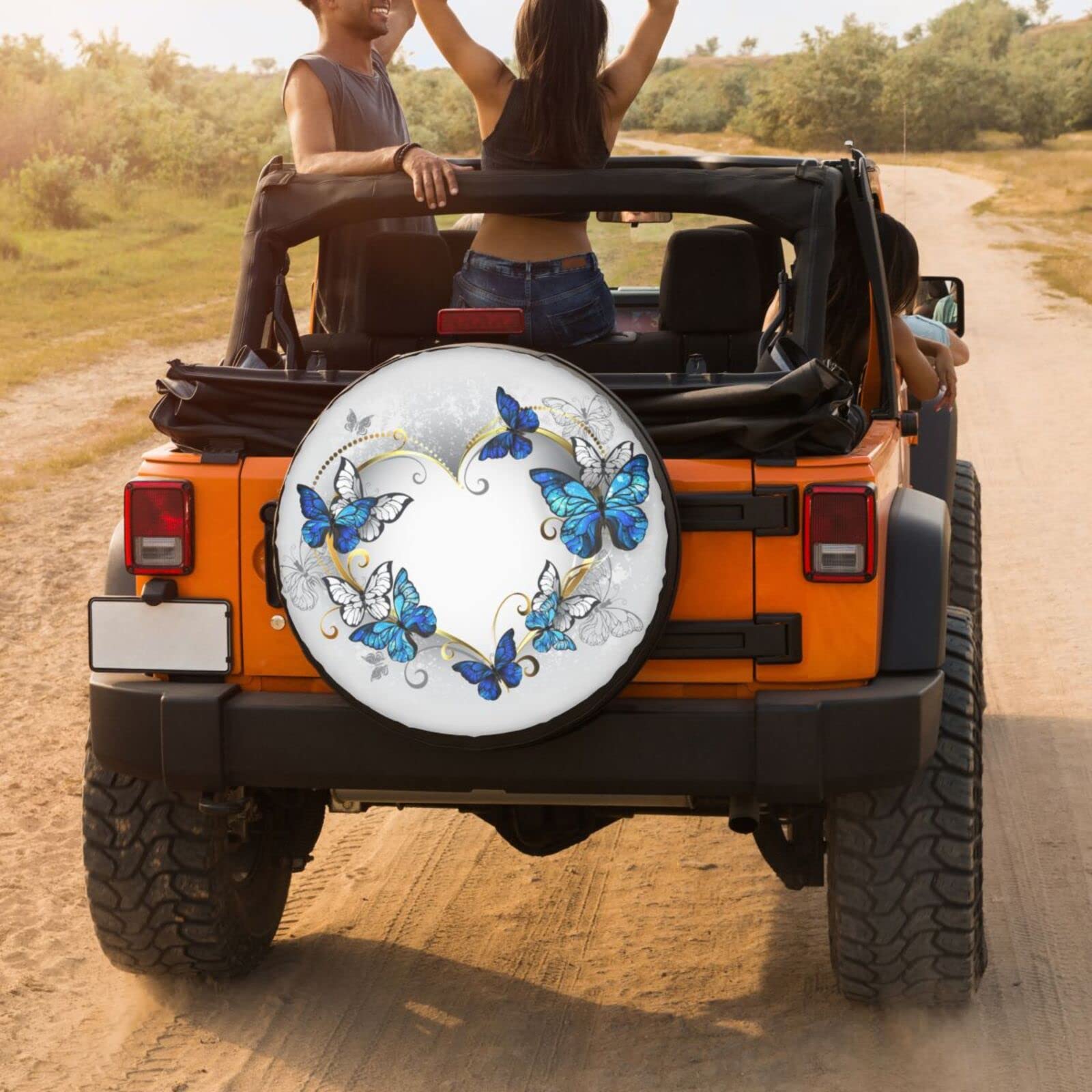 Golden Heart Butterflies Spare Tire Cover - 17 Inch Dust-Proof Wheel Protector for Trailers, RVs, SUVs & Vehicles | Waterproof & UV Resistant | Perfect for Camping, Road Trips & Outdoor Adventures