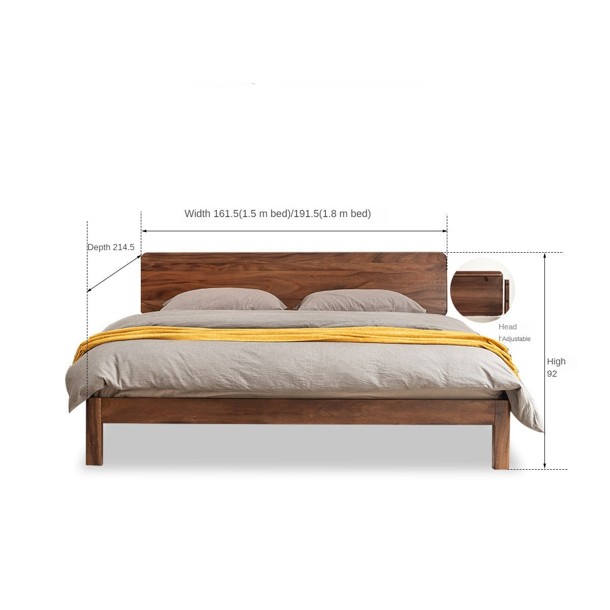 Premium Black Walnut Solid Wood Bed Frame - Queen Size, Handcrafted Hardwood Bed with Sturdy Support - Perfect for Master Bedroom, Guest Room & Farmhouse Decor