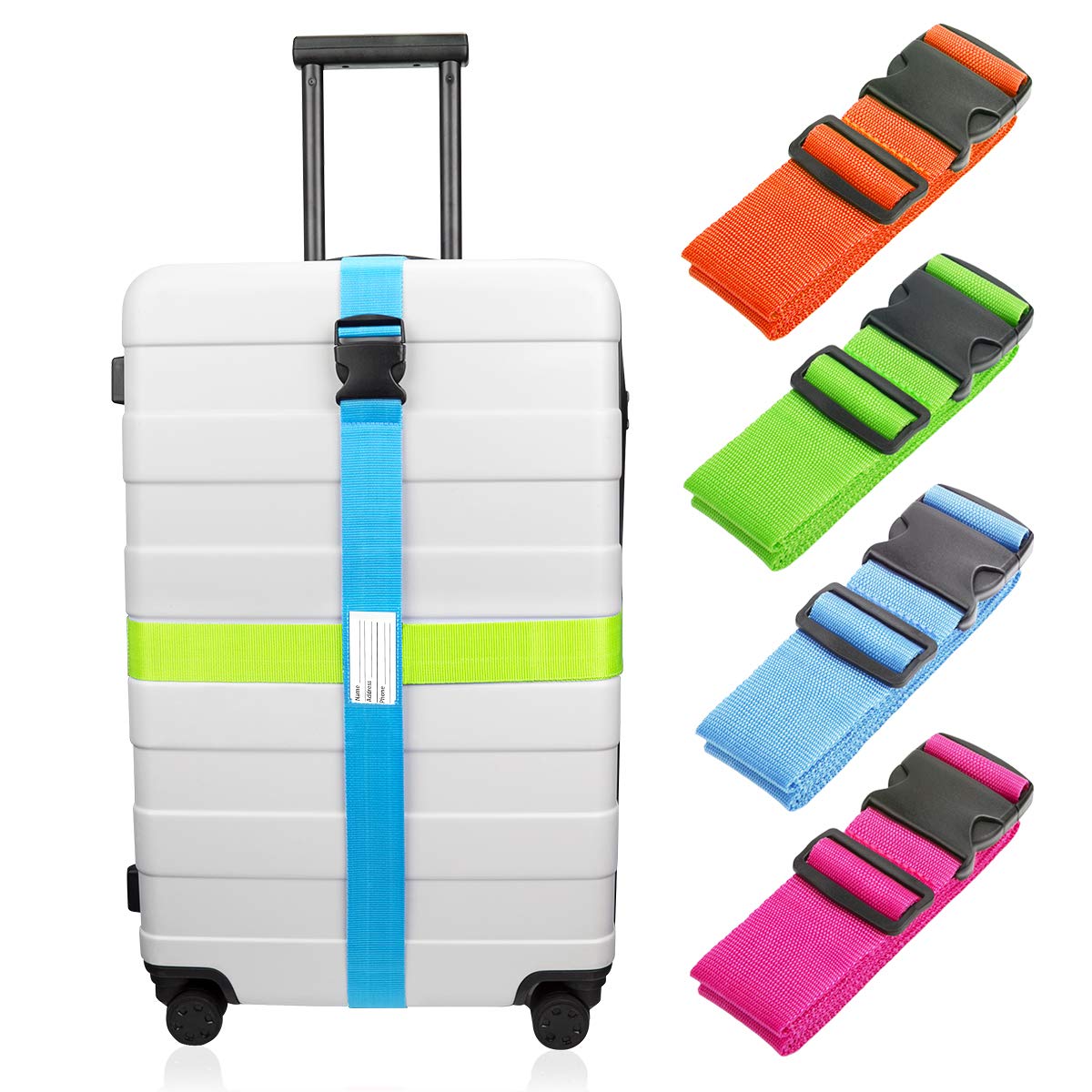 TSA Approved Luggage Straps - 4 Pack (6.56 ft) Suitcase Belt for Carry-On Bags | Travel Essentials & Accessories | Perfect Gift for Frequent Flyers | Secure Your Suitcase During Air Travel