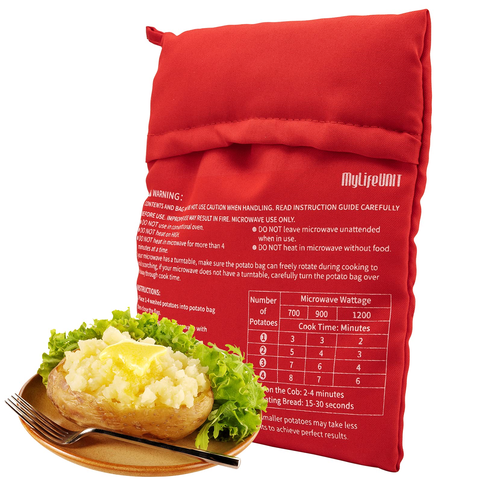 MyLifeUNIT Microwave Potato Bag for Baking - Reusable & Heat-Resistant Potato Cooking Pouch (Red) - Perfect for Quick Baked Potatoes, Sweet Potatoes & Veggies in Microwave