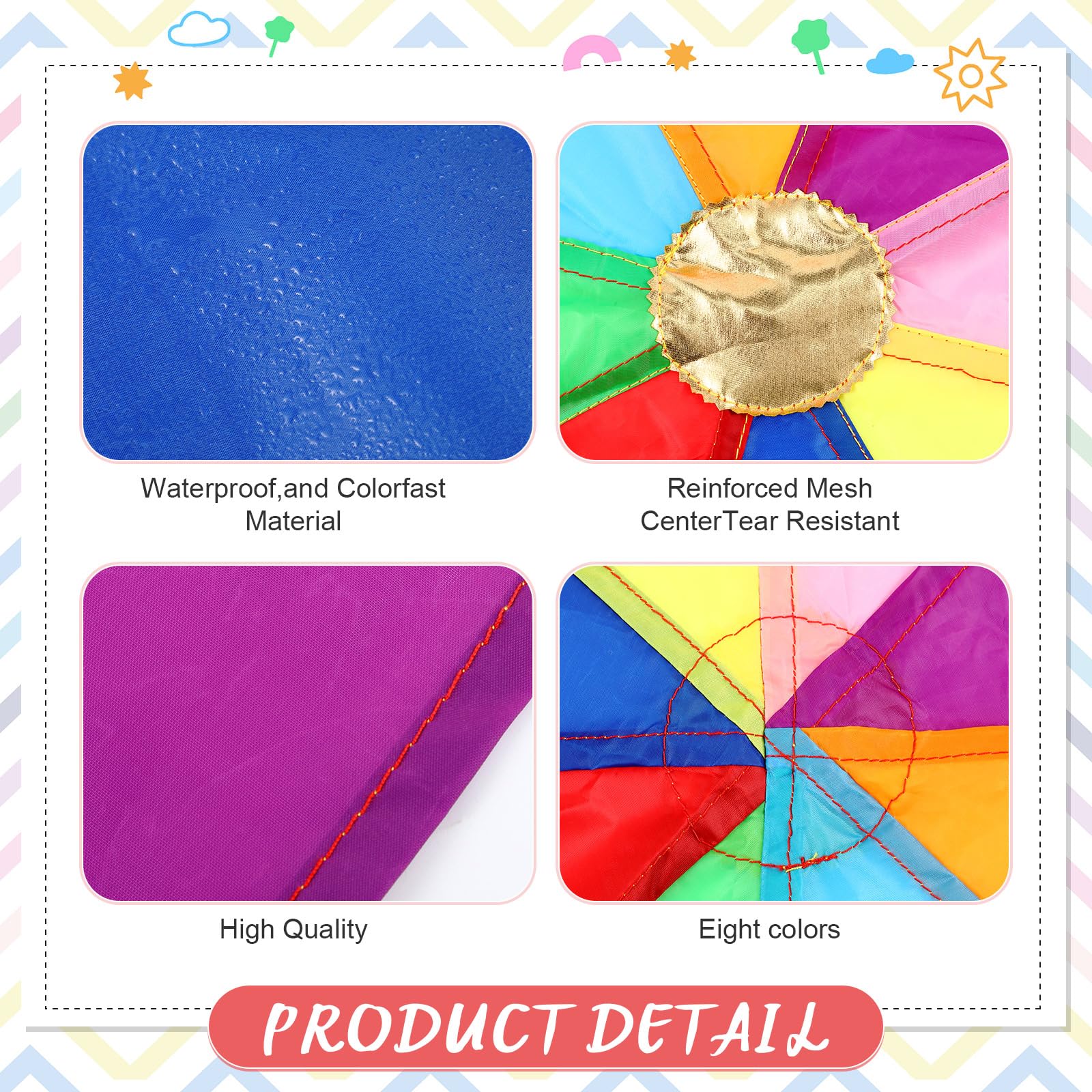 Large Rainbow Play Parachute with Handles - 12ft Colorful Kids Parachute for Indoor & Outdoor Games, Group Activities, Gym Class, Birthday Parties, and Playground Fun