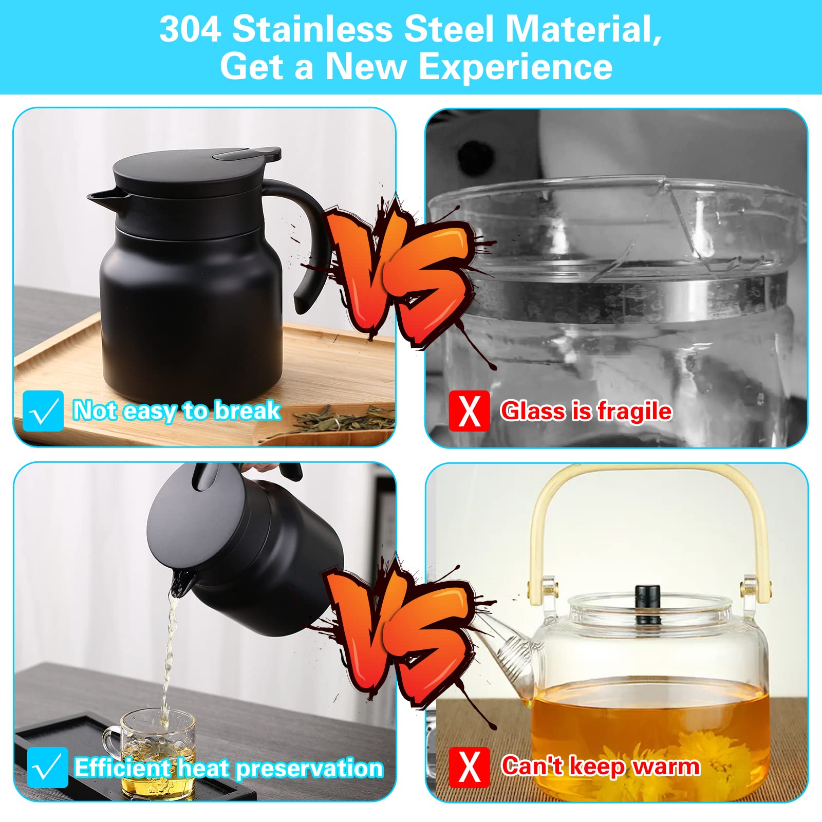 Premium Stainless Steel Vacuum Teapot with Infuser & Strainer - 800ML Black Tea & Coffee Maker with Temperature Display - Perfect for Home, Office & Tea Ceremonies