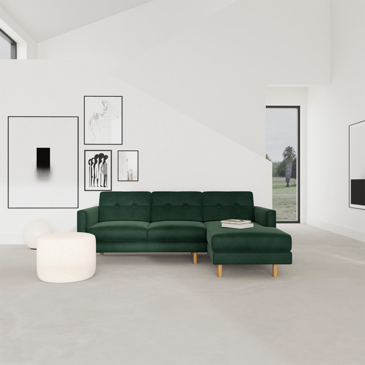 Conrad Velvet Right Chaise Sofa - Modern Upholstered Sectional Couch for Living Room, Lounge & Apartment Decor | Perfect for Small Spaces & Home Theater Seating