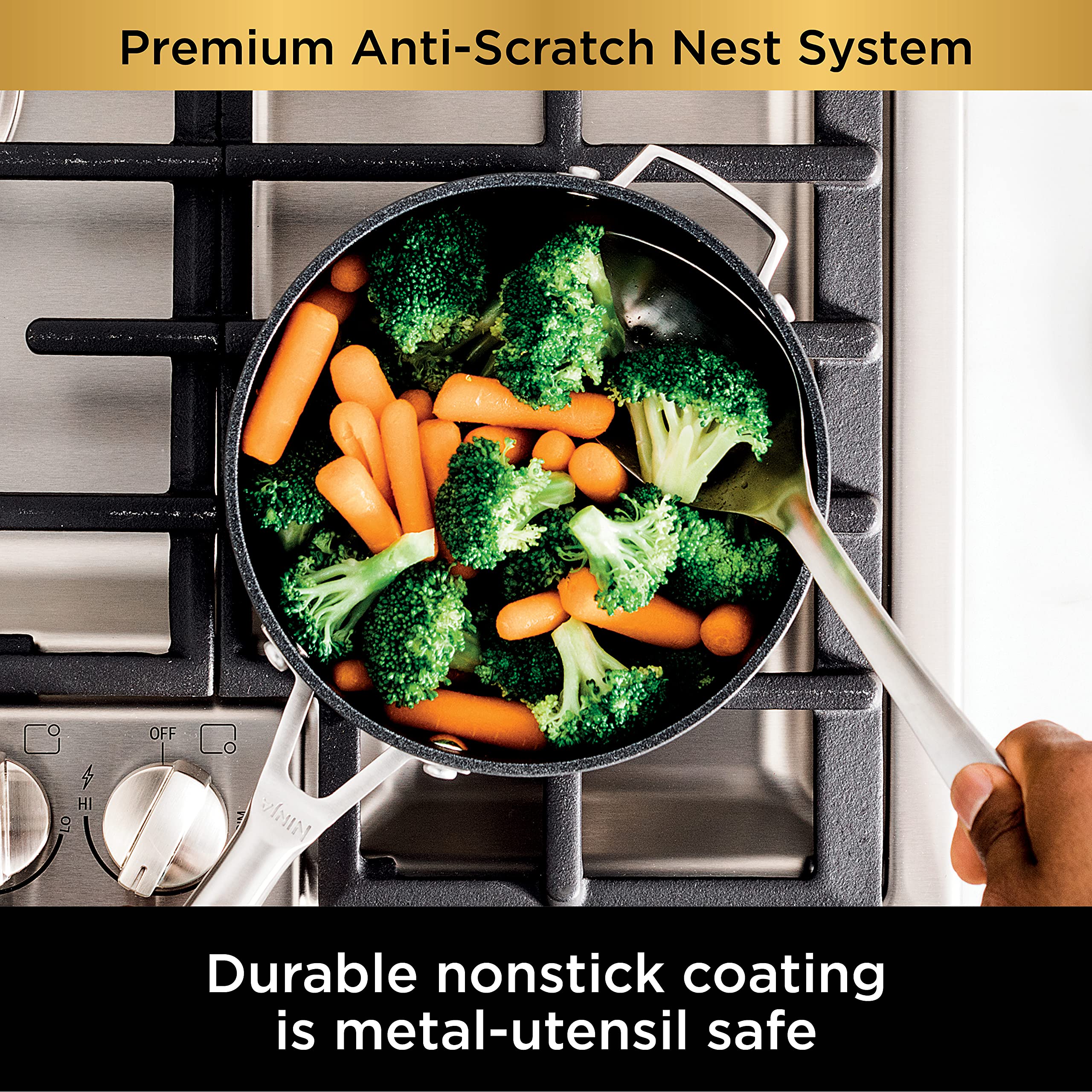 Ninja Foodi NeverStick Premium 6-Piece Hard-Anodized Nonstick Saucepan Set with Glass Lids | Scratch-Resistant Nesting System | Oven Safe to 500°F | Slate Grey | Perfect for Cooking, Baking & Meal Prep