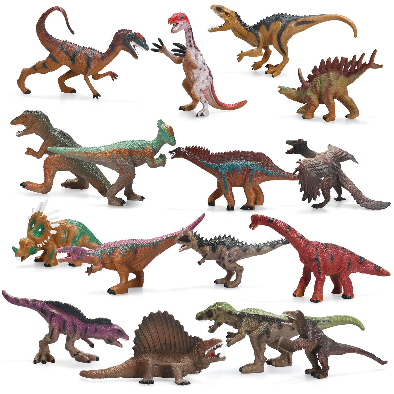 Dinosaur Toys 16 Pack - Realistic 5 Inch Dinosaur Figures for Kids, Educational Dino Toys Set Including Spinosaurus, T-Rex, Velociraptor, Brachiosaurus, Perfect for Birthday Party Favors, Classroom Learning, and Imaginative Play for Ages 3-5