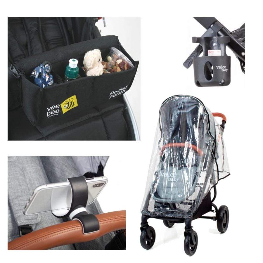 Valco Baby Stroller Rain Cover with Pocket Pouch, Cup Holder & Phone Holder - Waterproof Protection for Strollers, Shopping Carts & Outdoor Activities