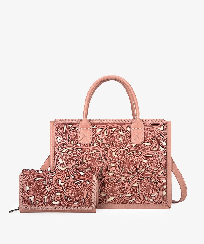 Trinity Ranch Genuine Leather Tooled Tote Bag - Western Style Handbag for Women, Perfect for Work, Travel and Everyday Use