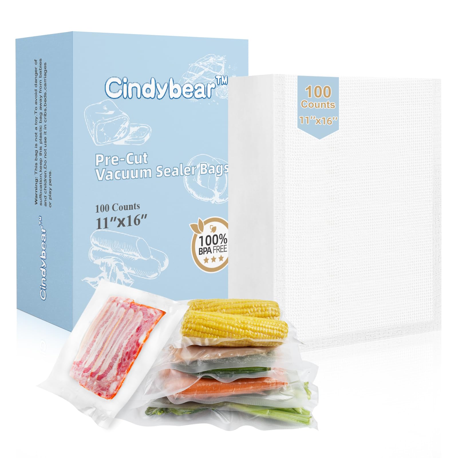 100pcs Heavy Duty Vacuum Sealer Bags 11