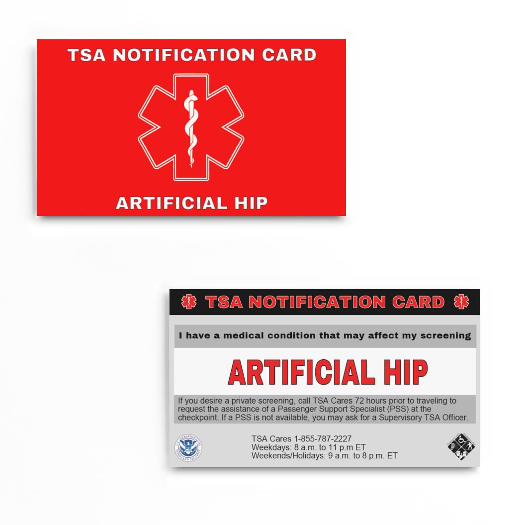 TSA Notification Card for Hip Replacement - 4 Pack | Artificial Hip Implant Air Travel Wallet | Ideal for Airport Security & Travel Convenience