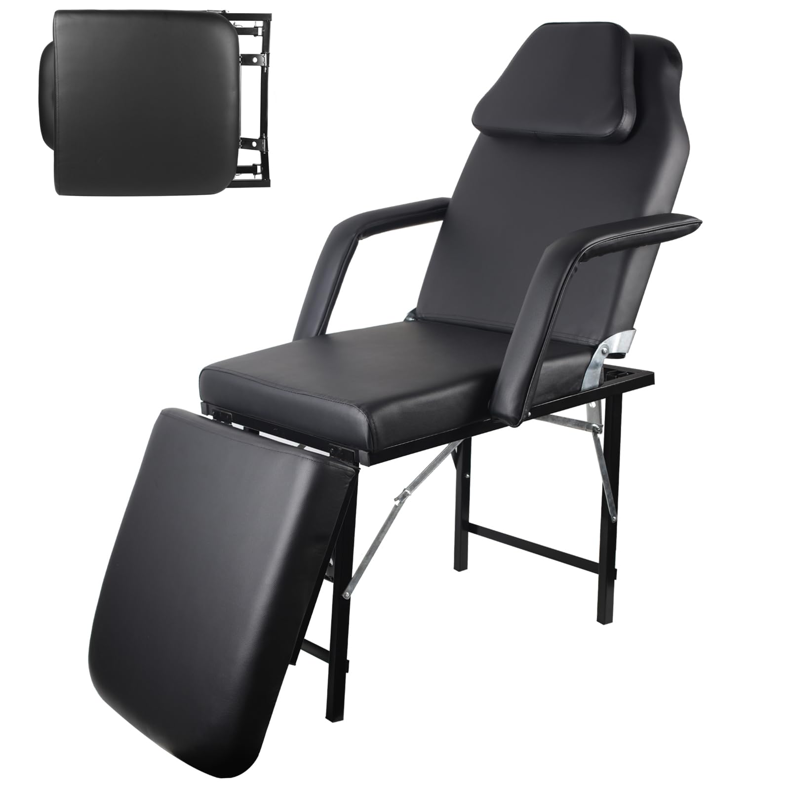 Portable Foldable Tattoo Chair with Storage Bag - Adjustable Massage Bed 73 Inch for Tattoo Salon, Beauty Spa & Facial Treatments - Removable Headrest & Armrest - Easy to Carry & Store - Perfect for Professional Tattoo Artists, Estheticians & Mobile Beauty Services