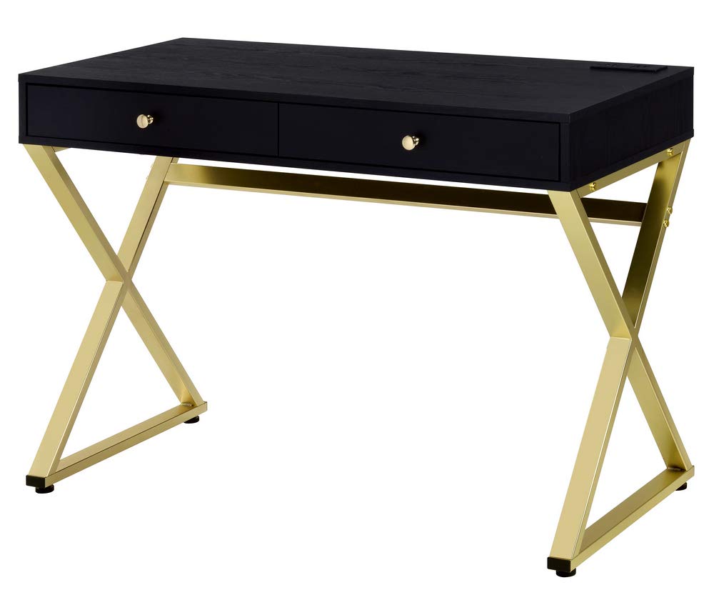 Acme Furniture Coleen Writing Desk - Black & Brass Finish Modern Home Office Desk for Study, Work, and Small Spaces