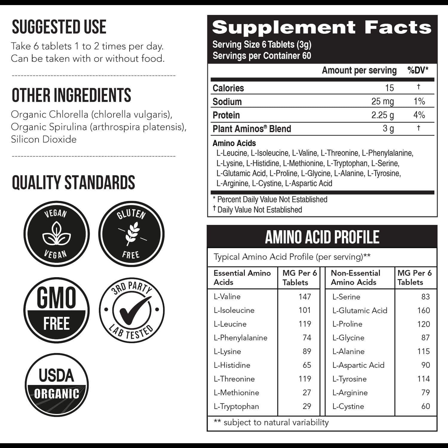 Organic Plant-Based Essential Amino Acids (EAAs) & BCAA Supplement - 100% Vegan, Raw, All 9 Essential Amino Acids + 18 Total Aminos - 360 Tablets for Muscle Recovery, Workout Performance & Vegan Nutrition
