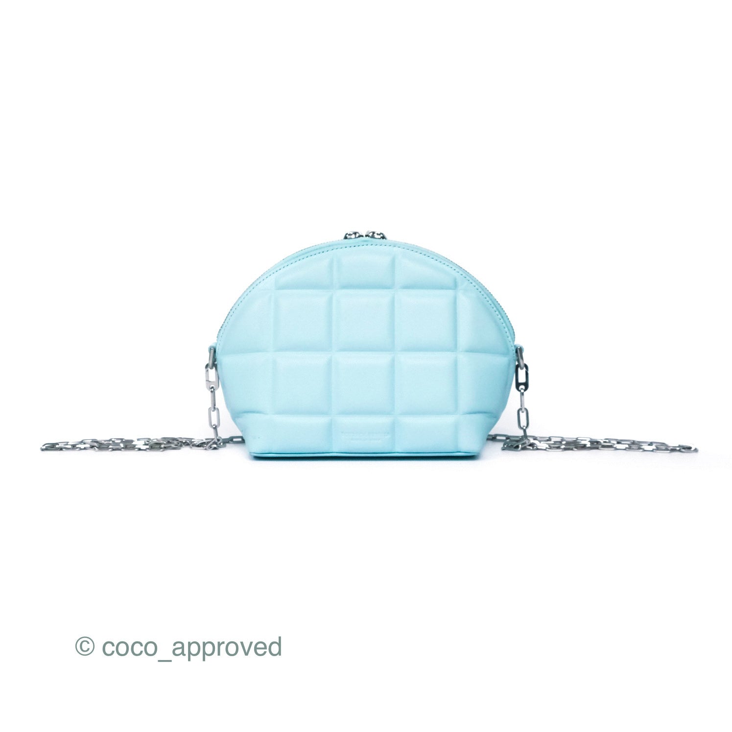 Bottega Veneta Mini Half Moon Bag in Topazio Blue Nappa Lambskin with Silver Hardware - Luxury Crossbody Purse for Women, Perfect for Date Night & Evening Events