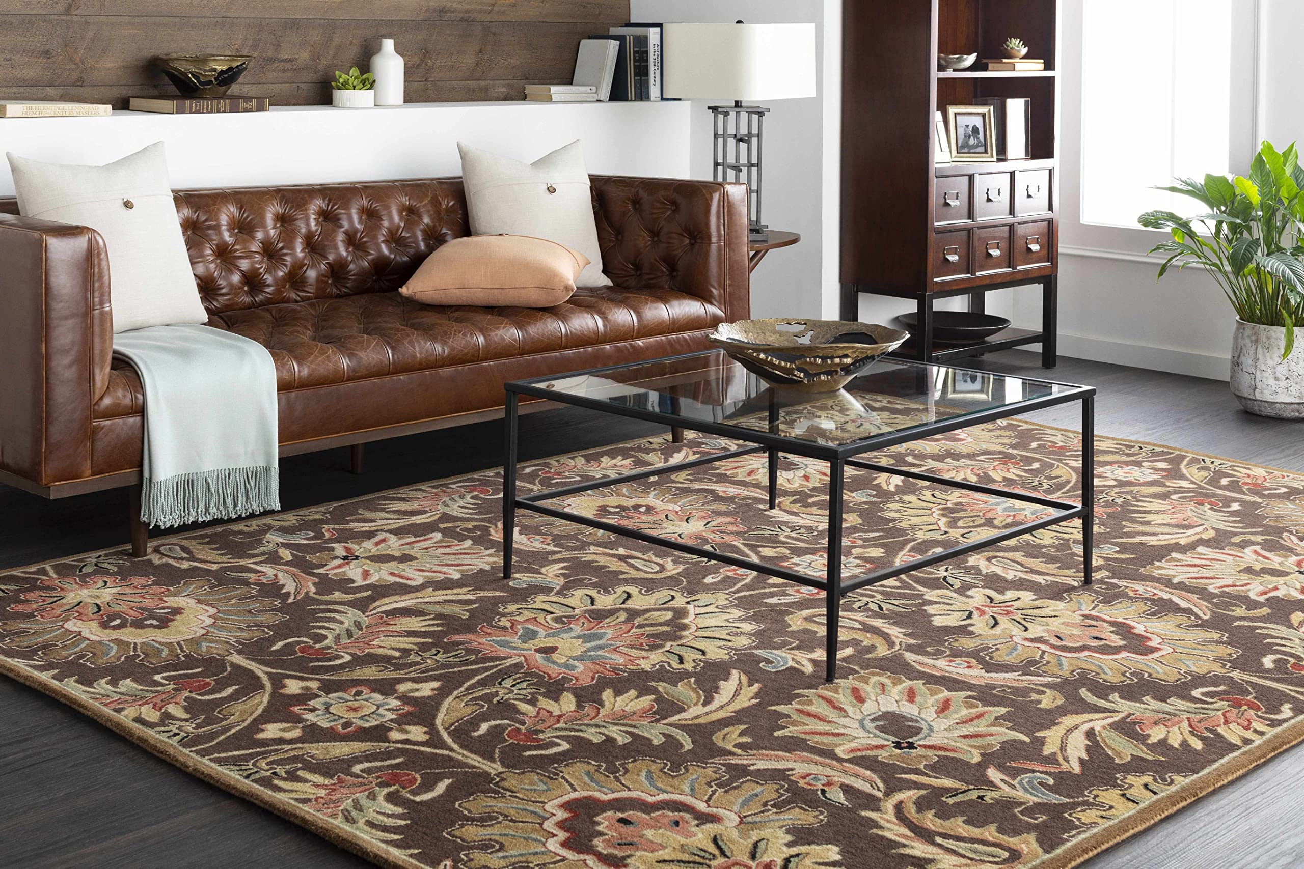 Hauteloom Wrens Wool Area Rug 2' x 3' - Traditional Handmade Living Room & Bedroom Rug in Black, Brown, Red - Soft & Durable for Home Decor, Office, Nursery - Perfect for Cozy Spaces & High Traffic Areas