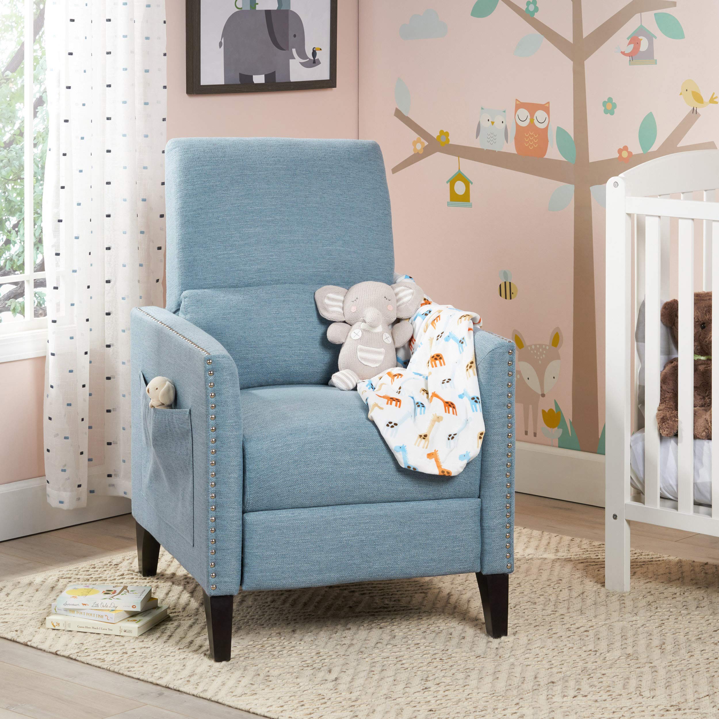 Christopher Knight Home Alexis Contemporary Fabric Push Back Recliner - Light Blue & Dark Brown | Modern Living Room Furniture for Relaxation & Comfort