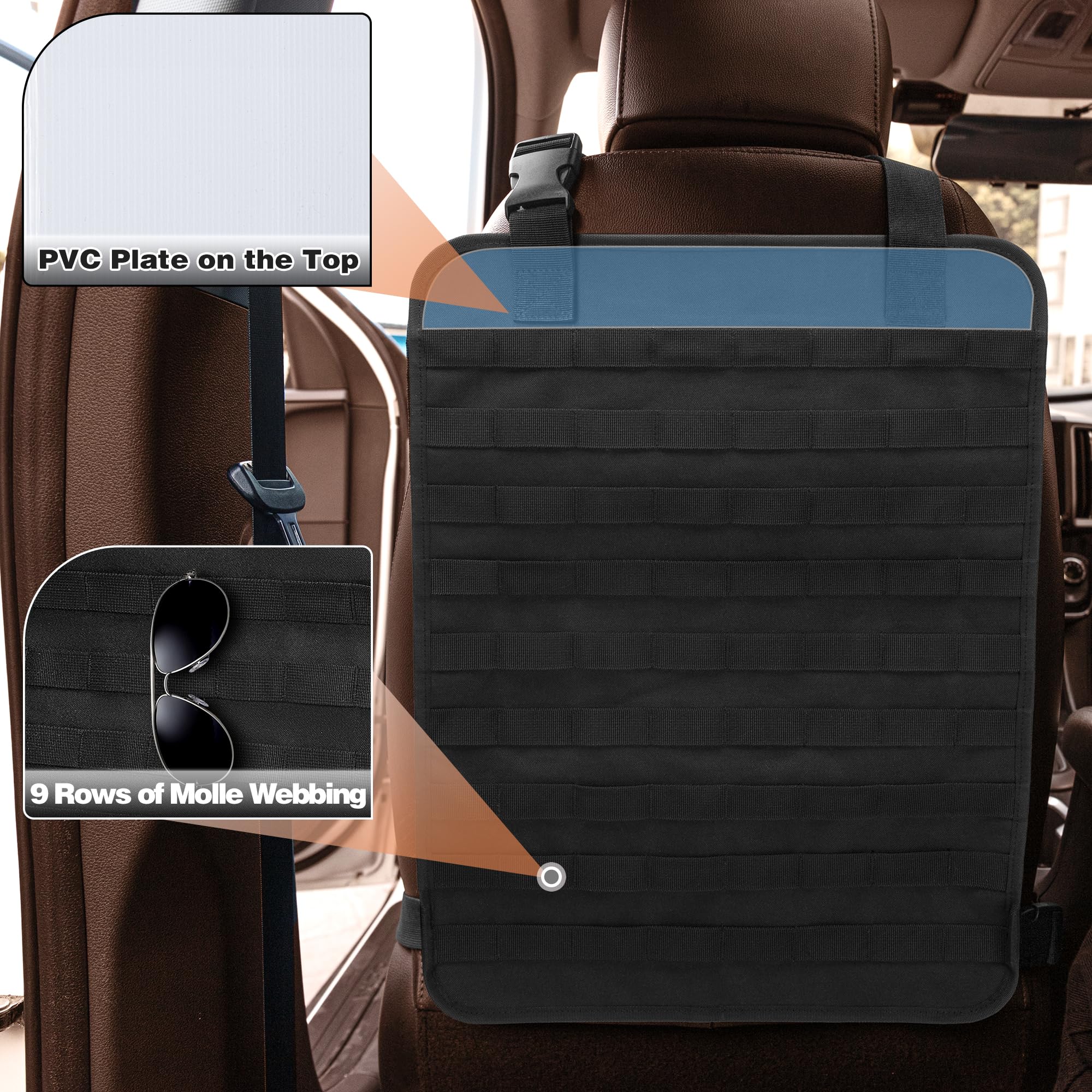 Tactical Seat Back Organizer - Universal Car Seat Cover with 6 Molle Pouches for Truck, SUV, Pickup | Durable Storage Bag for Tactical Gear & Accessories | Perfect for Road Trips, Camping & Outdoor Adventures