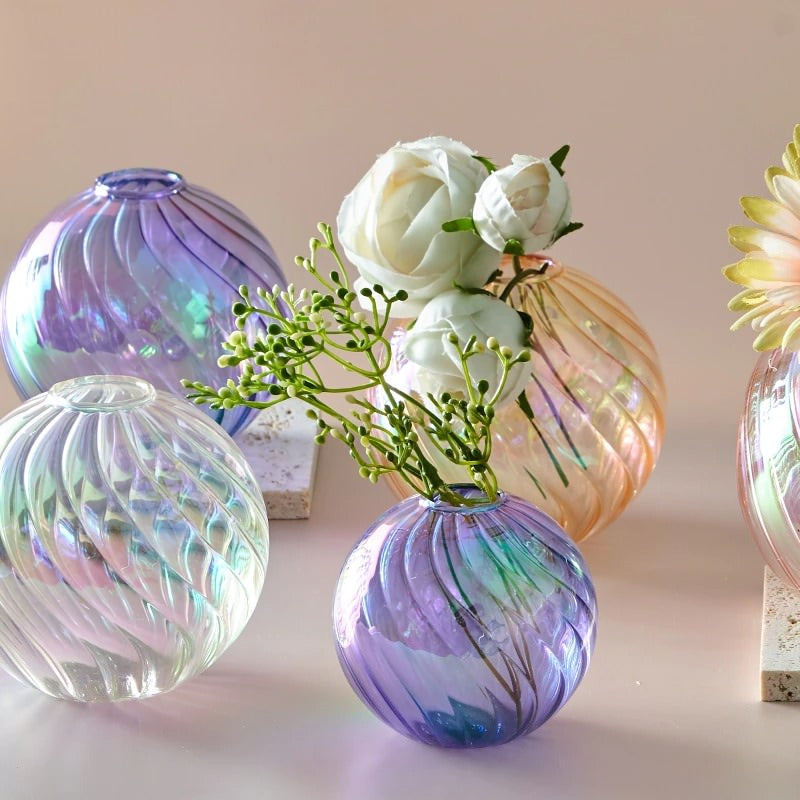 Spiral Glass Mini Ball Vase (3 Pack) - Small Decorative Flower Vases for Centerpieces, Wedding Decor, Tabletop Display - Perfect for Home, Office, and Event Decorations
