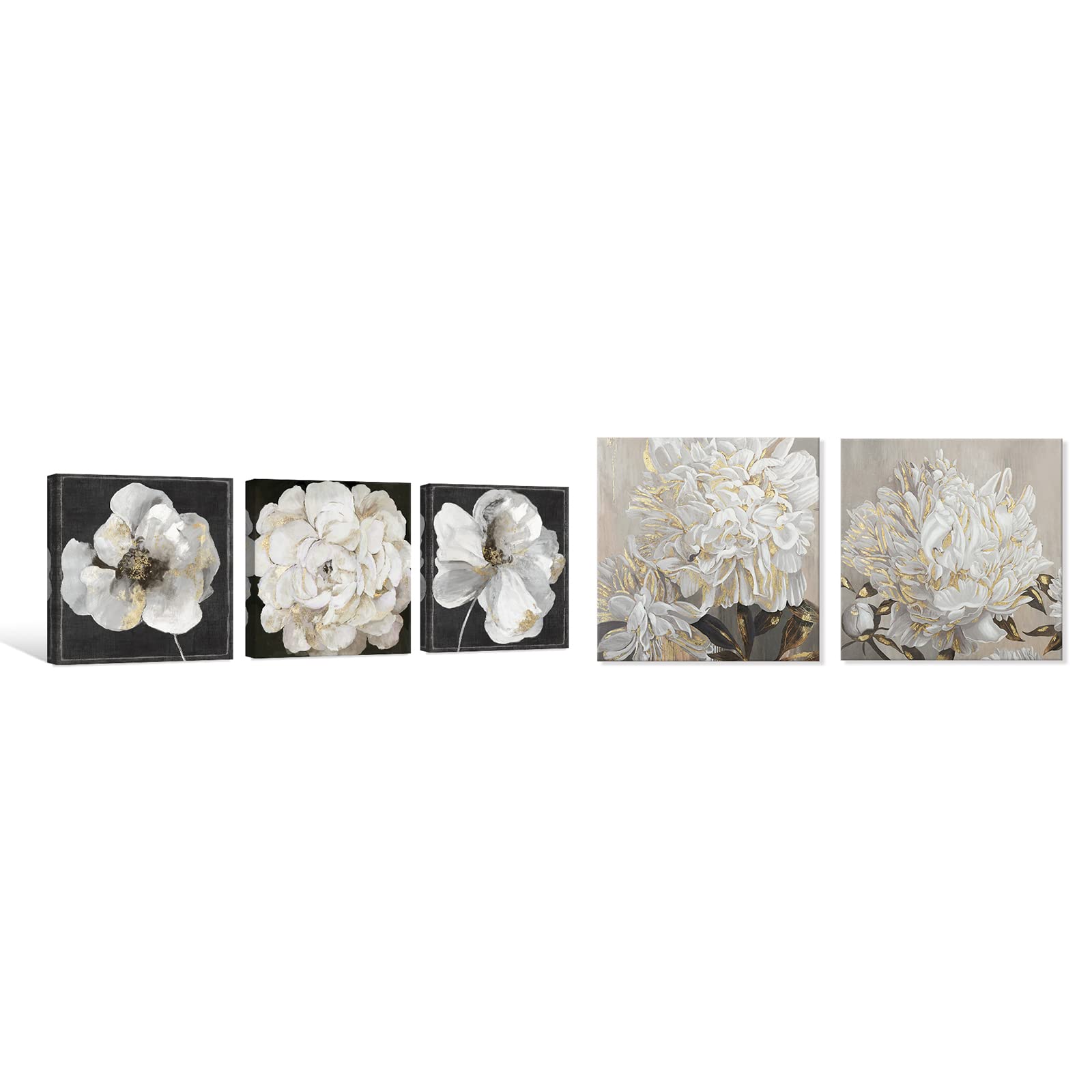 Black and White Flower Canvas Wall Art - Elegant White Blooming Floral Print for Bathroom, Bedroom & Living Room Decor | Perfect for Modern Home, Office & Gift Giving