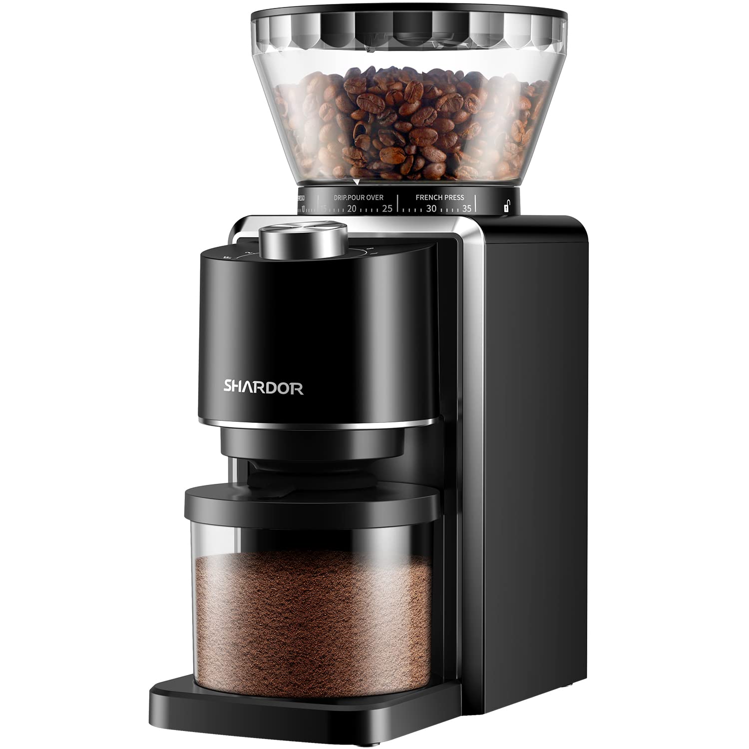SHARDOR Adjustable Automatic Conical Burr Coffee Grinder - 35 Precise Grind Settings for Espresso, Drip & French Press - Perfect for Home, Office & Coffee Shops (Black)