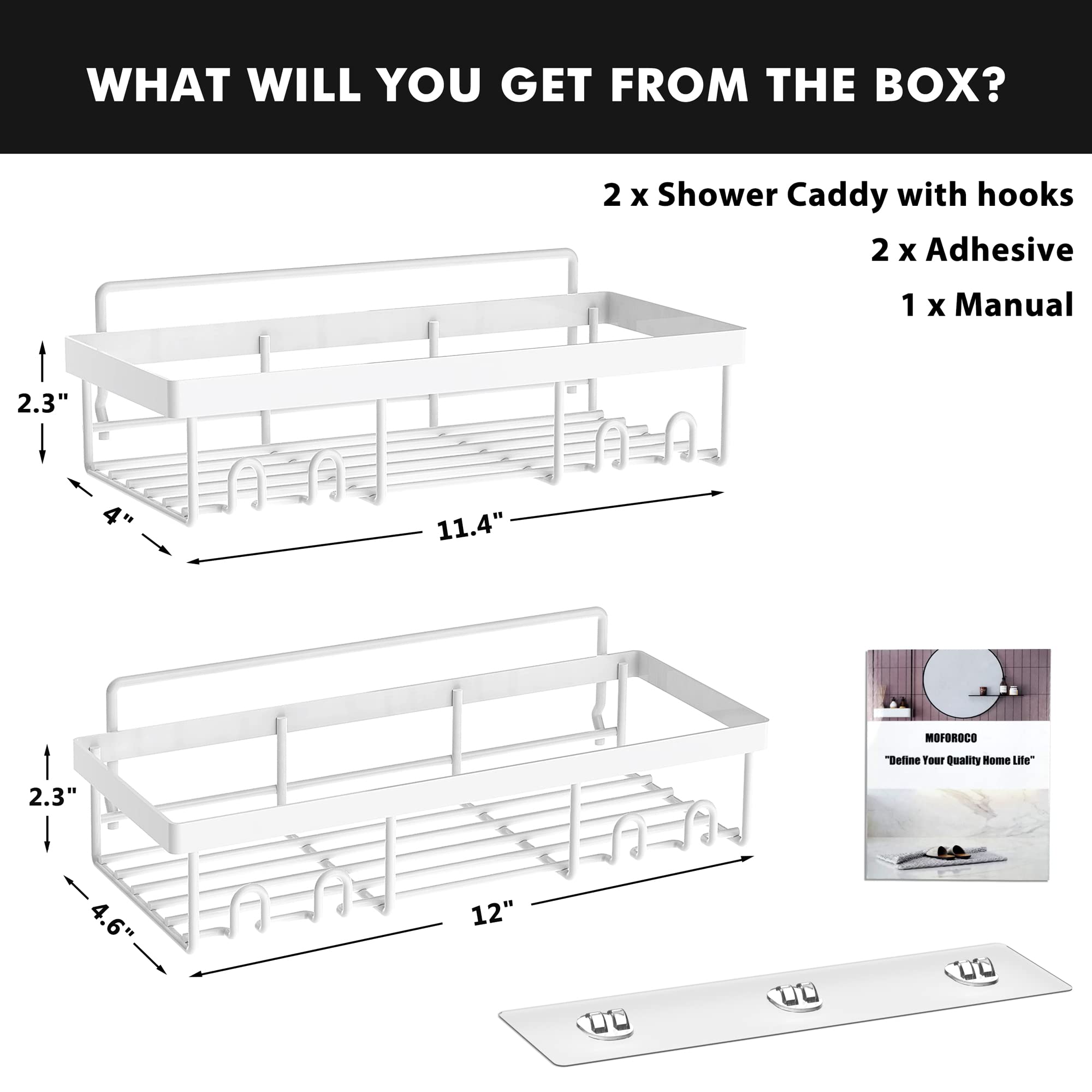 Moforoco Self Adhesive Shower Caddy Shelf Organizer - Rustic Black Bathroom Wall Storage Basket for RV, Camper & Apartment - Perfect for Farmhouse Decor, Bath Essentials Organization & Small Space Storage