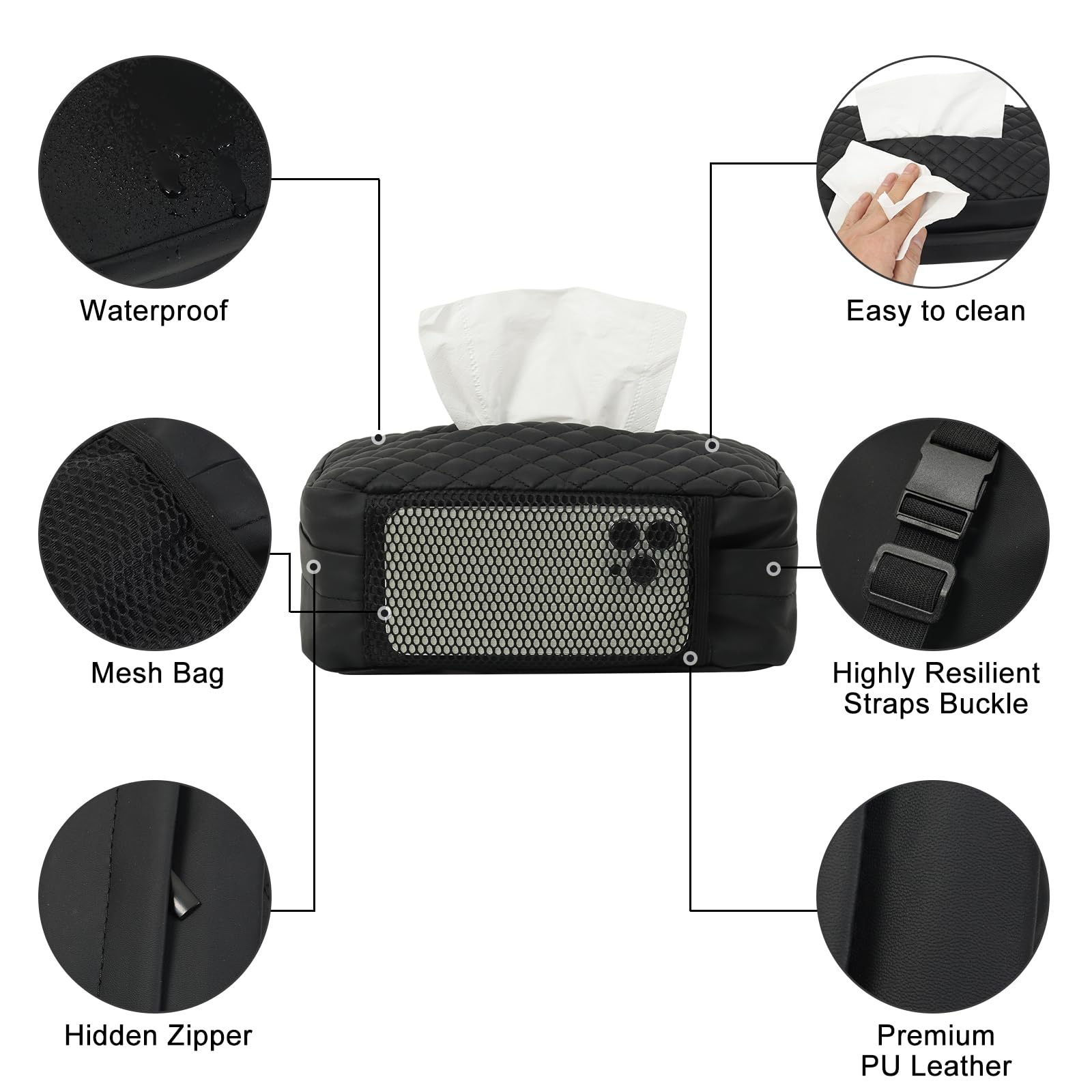 Premium Black Car Tissue Holder - Universal 120 Standard Size Tissue Box Dispenser for Auto Headrest | Car Napkin Organizer with Secure Fit | Perfect for Road Trips, Daily Commutes & Family Travel Accessories