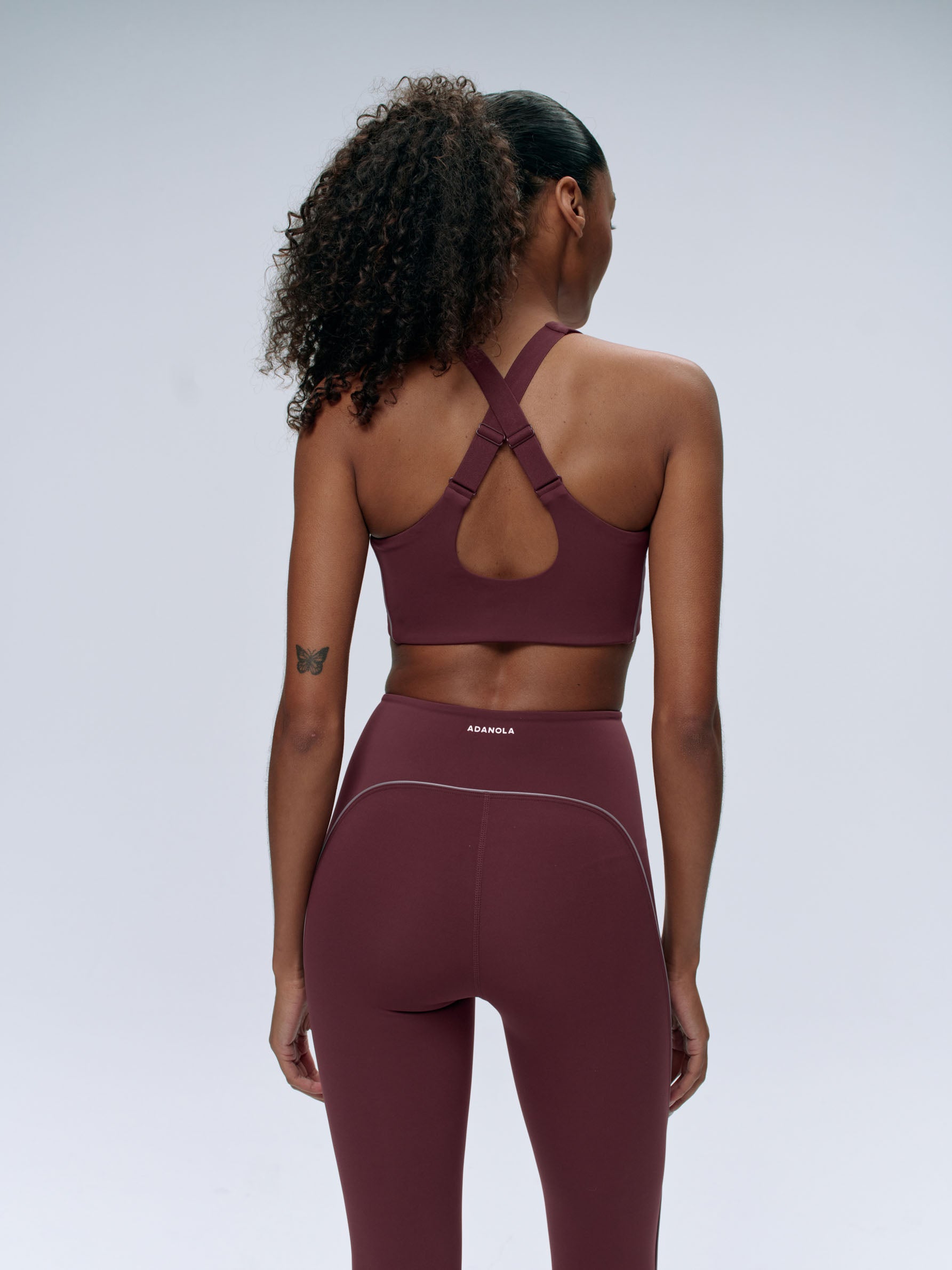 Ultimate Reflective Piping Open Back Tank Bra - Burgundy Red Sports Bra for Running, Yoga & Gym Workouts