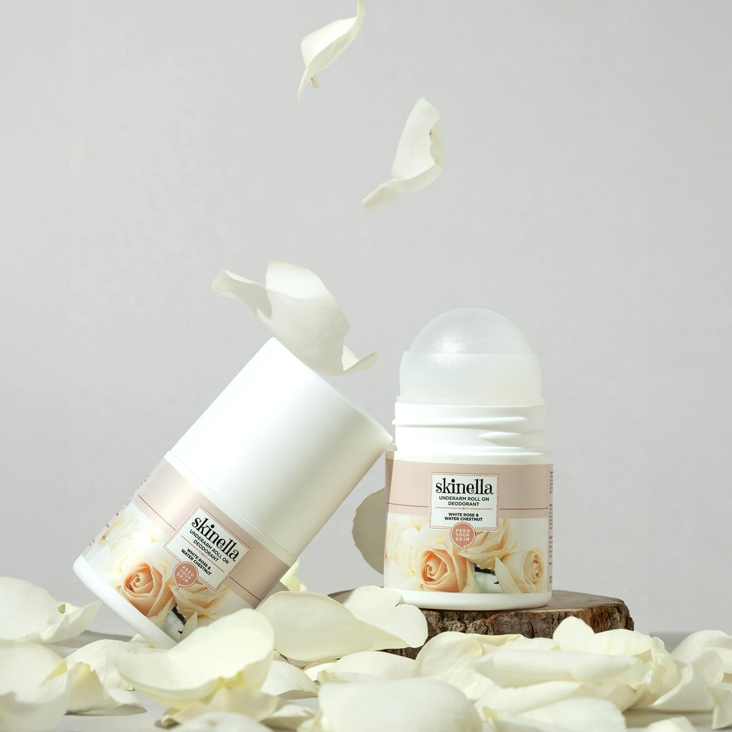 Skinella Natural Deodorant Roll On - White Rose & Water Chestnut Scent - Underarm Whitening & Lightening for Men & Women - Long Lasting 50ml - Fresh All Day for Workouts & Daily Use