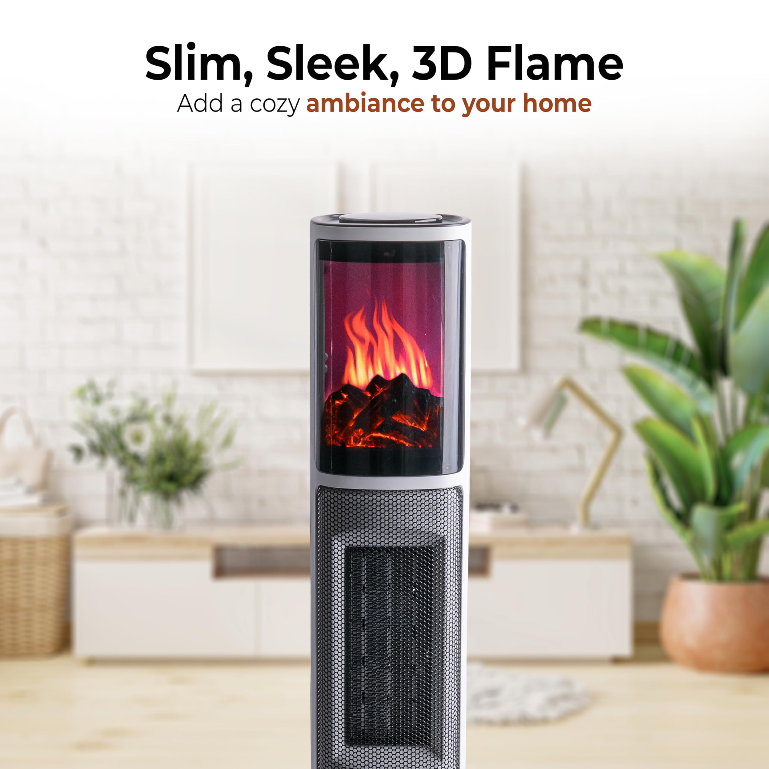 Comfort Zone 3D Flame Electric Space Heater - 25 Inch Indoor Portable Heater with Remote Control, 8H Timer, 75° Oscillation & Adjustable Thermostat | Overheat Protection | Perfect for Bedroom, Office & Living Room Heating