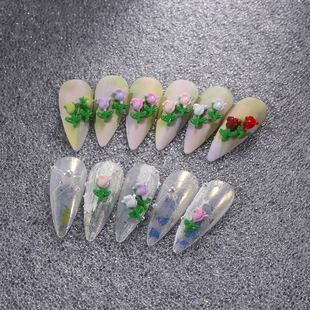 3D Tulip Flower Nail Art Decorations - Handmade Acrylic Nail Charms for DIY Manicure - Perfect for Spring Nails, Bridal Nail Art & Party Nail Designs