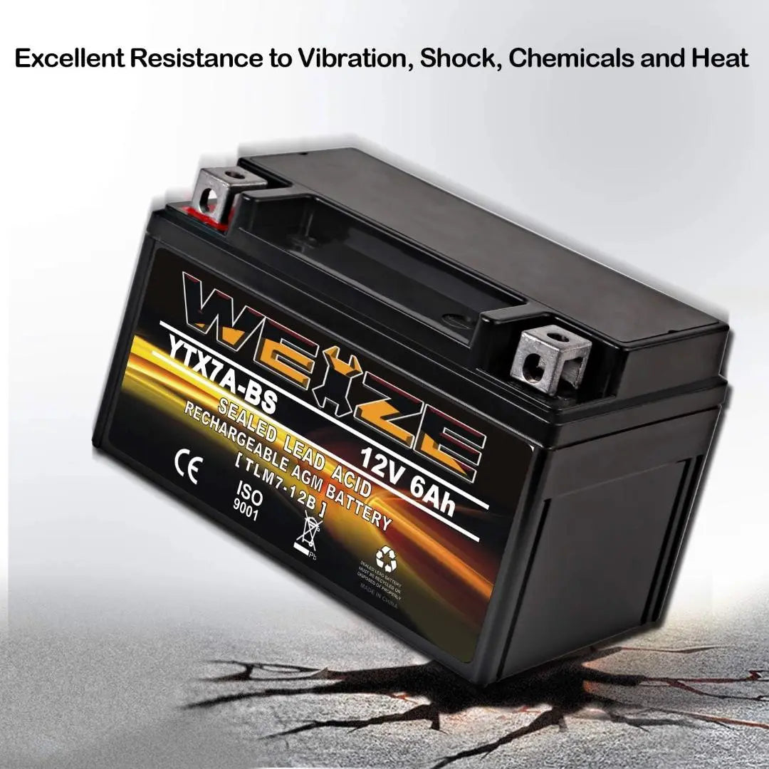 WEIZE YTX7A-BS 12V 6Ah High Performance AGM Motorcycle Battery - Maintenance Free, Sealed Lead Acid - Compatible with 50CC 125CC Gas Scooters & Mopeds (GY6 Engine) - Perfect for Honda, Yamaha, Kymco & More - Ideal for Urban Commuting & Delivery Riders