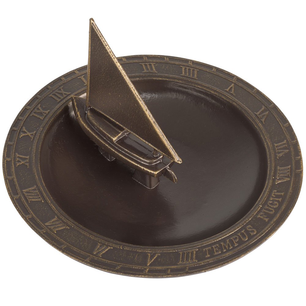 Whitehall Products Sailboat Sundial Birdbath in French Bronze - Perfect for Garden Decor, Outdoor Ornament & Backyard Landscaping