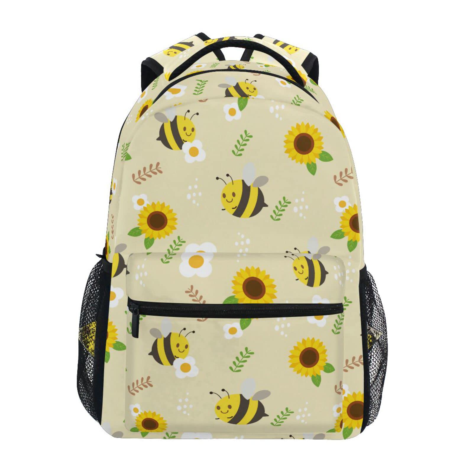 JIPONI Cute Bee Sunflower Backpack for Women & Men - Waterproof School Backpack, College Laptop Bag, Travel Daypack with USB Charging Port - Perfect for Work, Commuting & Outdoor Adventures