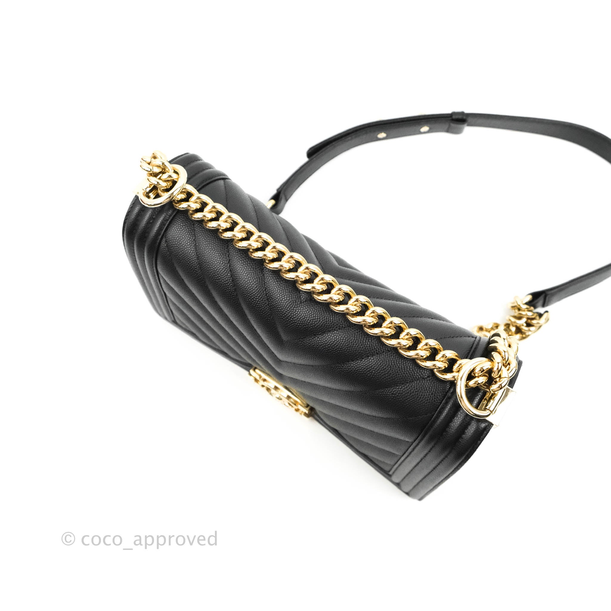 Chanel Chevron Medium Boy Bag in Black Caviar Leather with Gold Hardware - Luxury Handbag for Women, Perfect for Evening Events & Special Occasions