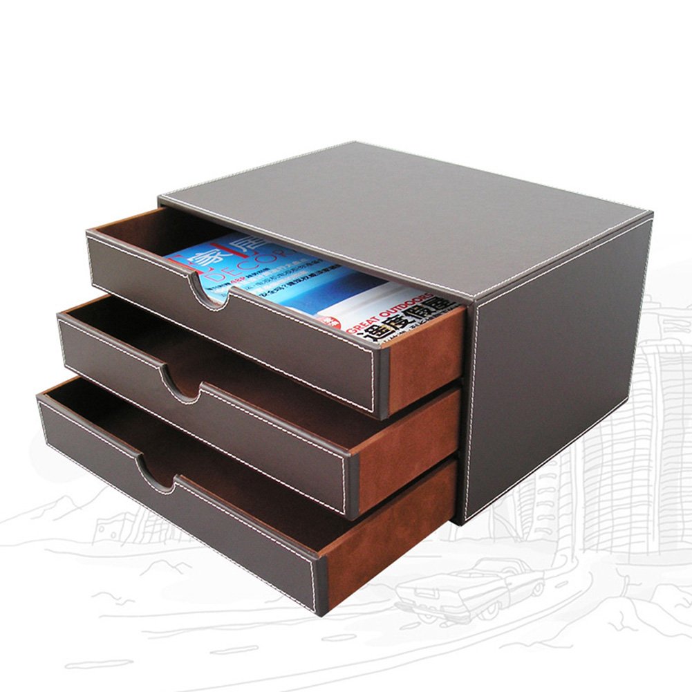 KINGFOM 9-Piece Desk Organizer Set - File Holder, Drawer Organizer, Tissue Box Cover, Mouse Pad, Desk Mat, Note Holder, Crystal Stand & Coasters - Office & Home Workspace Essentials (T04 Brown) - Perfect for Office, Study & Home Organization