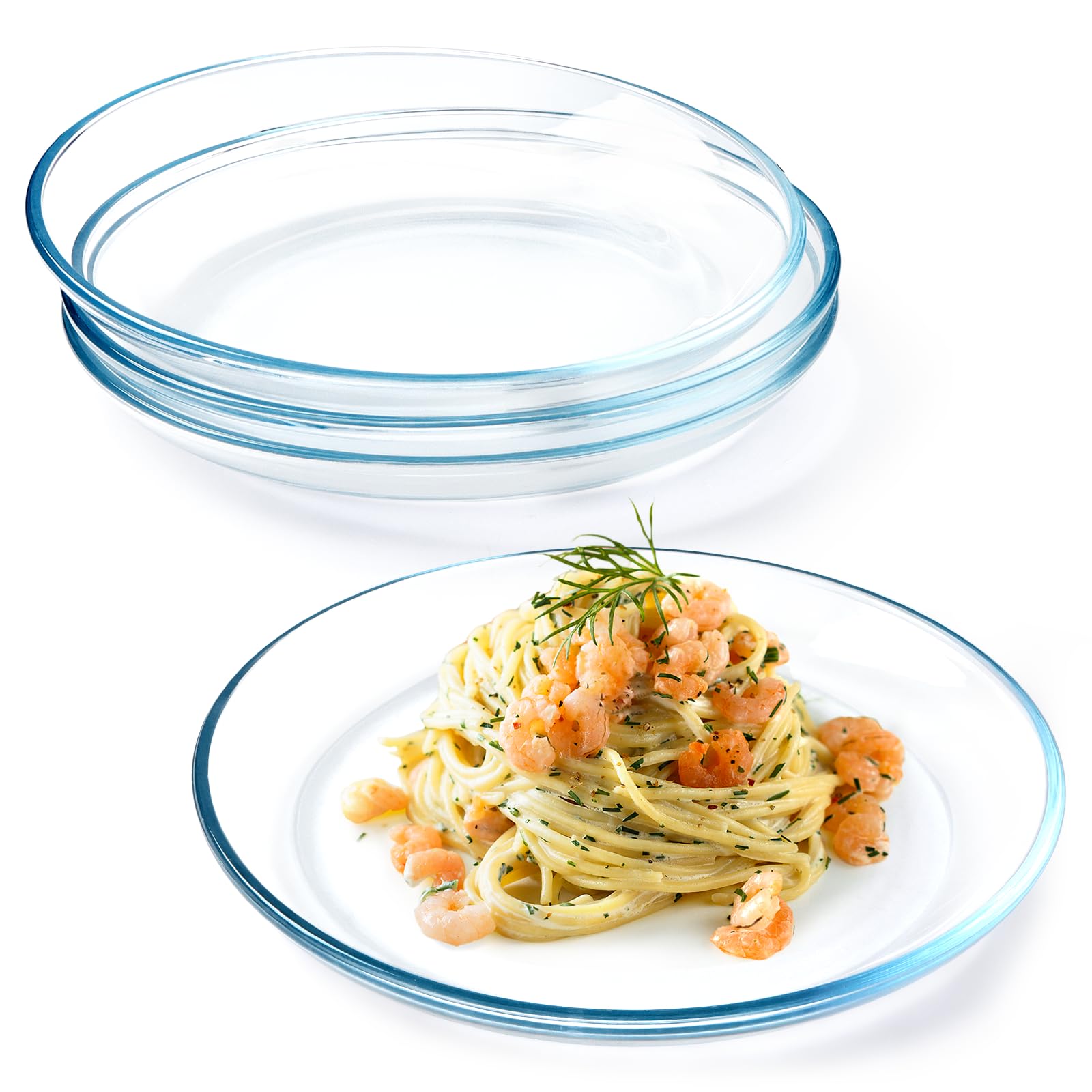 NUTRIUPS 4 Pack 10 Inch Clear Tempered Glass Dinner Plates - Durable Microwave & Dishwasher Safe Serving Dishes for Pasta, Salad, Desserts - Perfect for Restaurants, Dinner Parties & Everyday Use