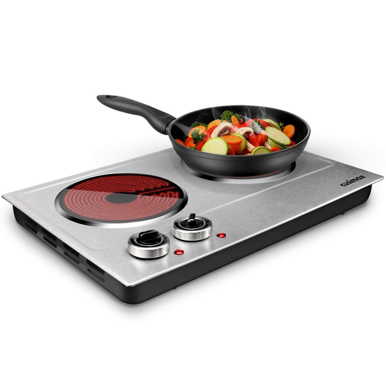 CUSIMAX 1800W Dual Control Infrared Ceramic Electric Hot Plate - Portable Countertop Burner with Glass Plate, Stainless Steel (Upgraded Version) - Perfect for Dorm Rooms, Camping & Small Kitchen Cooking