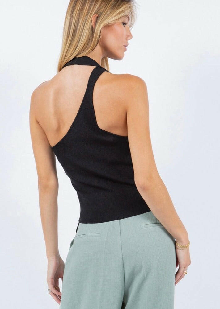 Black Asymmetrical Tank Top with Side Button Detail - Stylish & Trendy for Casual Outings, Summer Wear & Layering