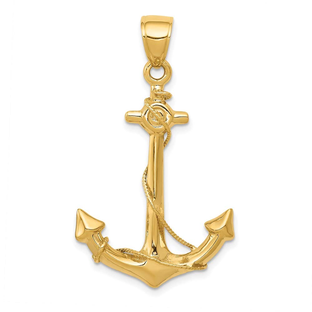 14k Yellow Gold Black Bow Large Anchor with Rope Pendant - Perfect for Nautical-Themed Jewelry and Gift Ideas