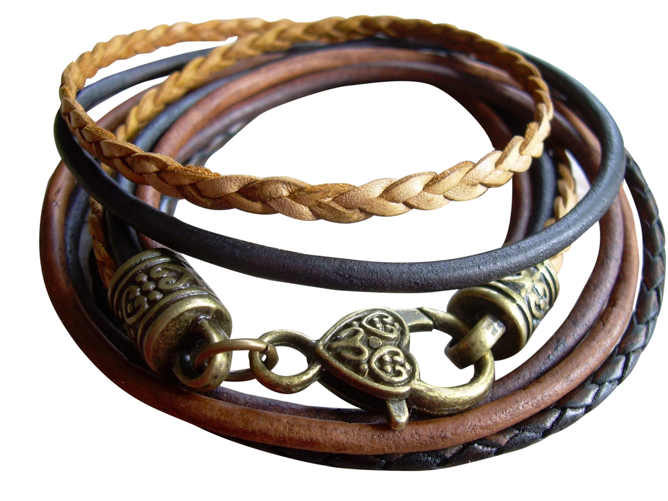Handmade Leather Bracelet for Women - 5 Strand Double Wrap Heart Design with Antique Bronze Charm - Boho Jewelry Gift for Mother's Day, Birthday & Everyday Wear