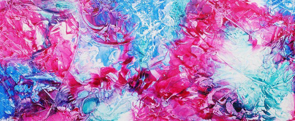 240cm x 100cm Pink Blue Abstract Canvas Painting - Modern Wall Art for Living Room, Bedroom & Office Decor | Ink Jazz Style Large Contemporary Artwork