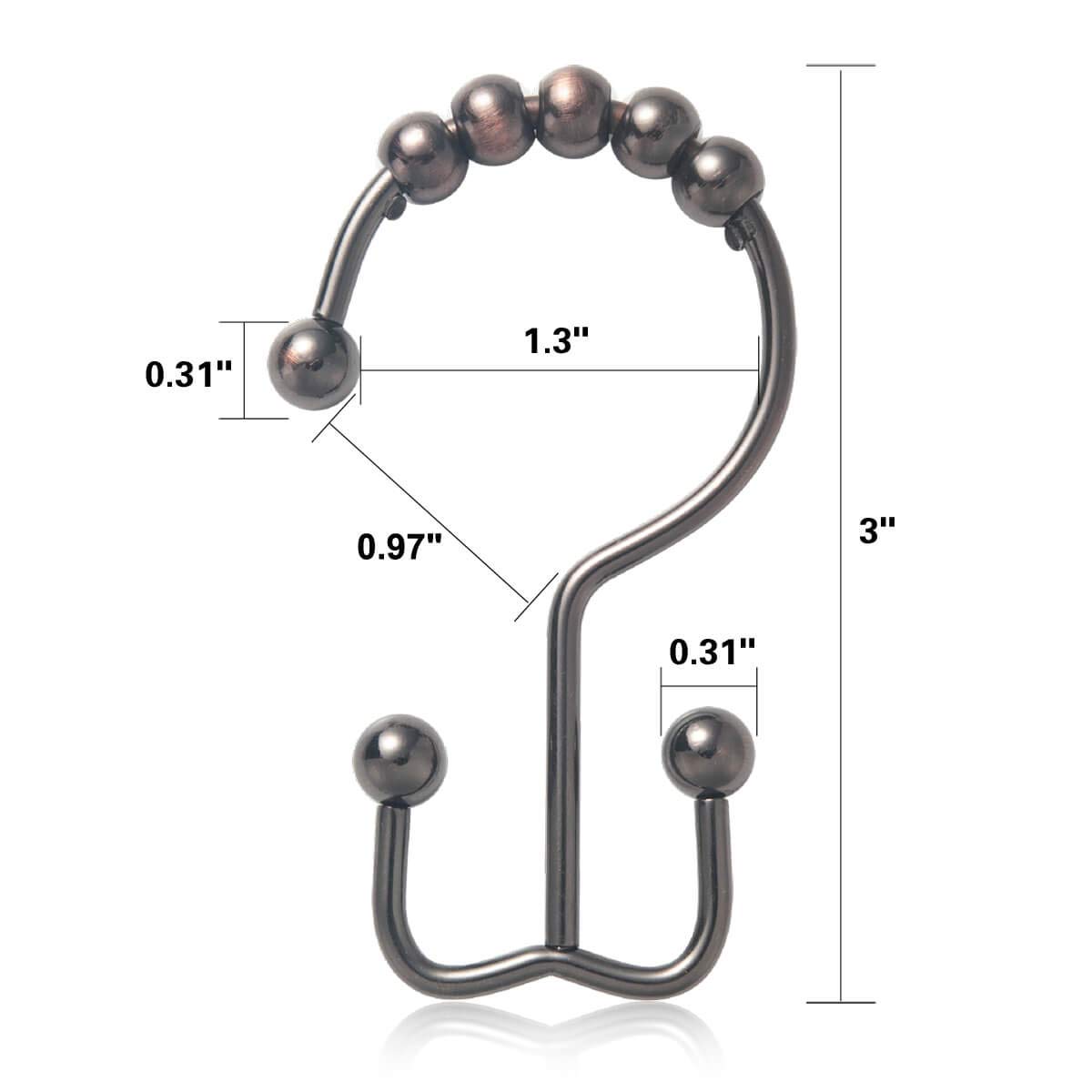 Rust-Resistant Bronze Shower Curtain Hooks - 12 Pack Metal Double Glide Roller Rings for Bathroom Curtain Rods | Durable & Smooth Sliding for Daily Shower Use
