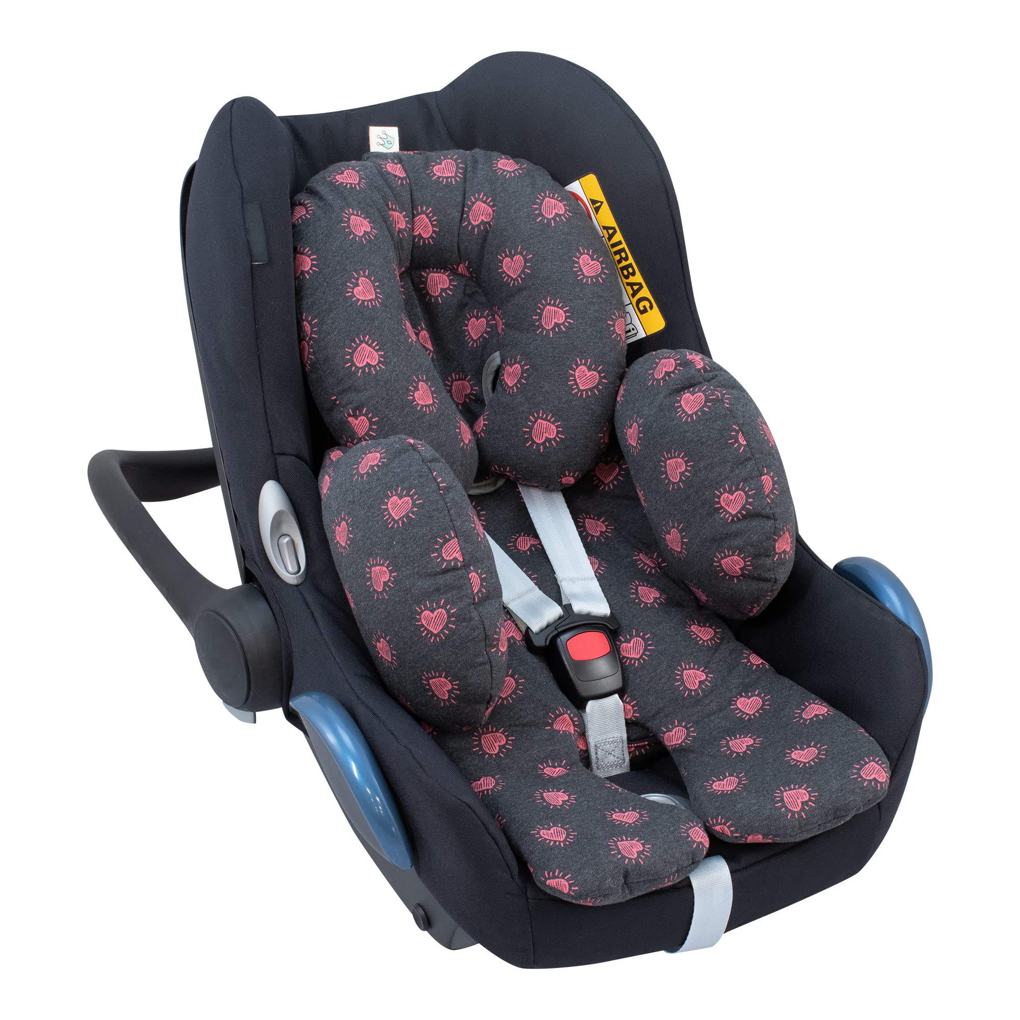 JYOKO Baby Head Support Pillow - 100% Cotton Infant Body & Back Cushion - Hypoallergenic 3-Piece Set (Heart Design) for Newborns & Toddlers - Perfect for Car Seats, Strollers & Nursing